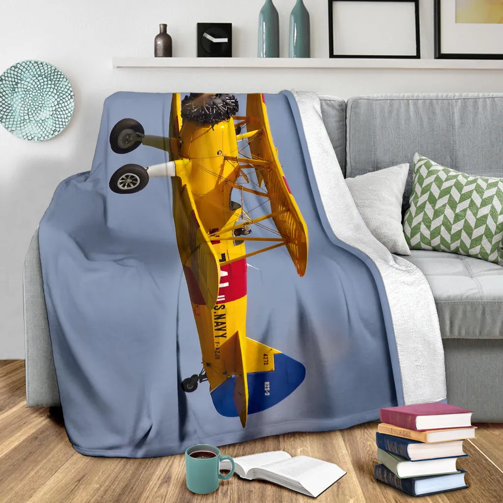 Yellow Biplane Airplane Premium Blanket