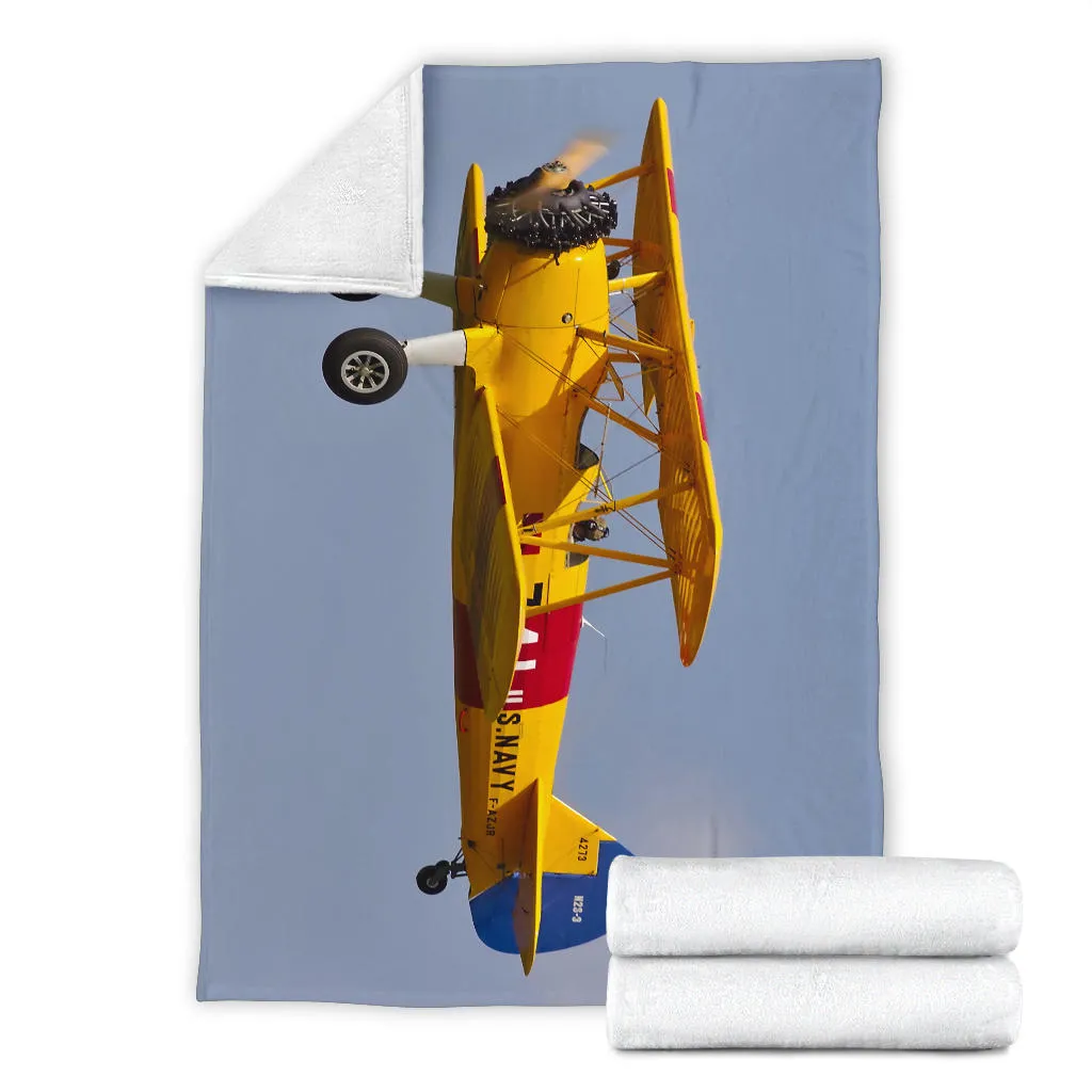 Yellow Biplane Airplane Premium Blanket