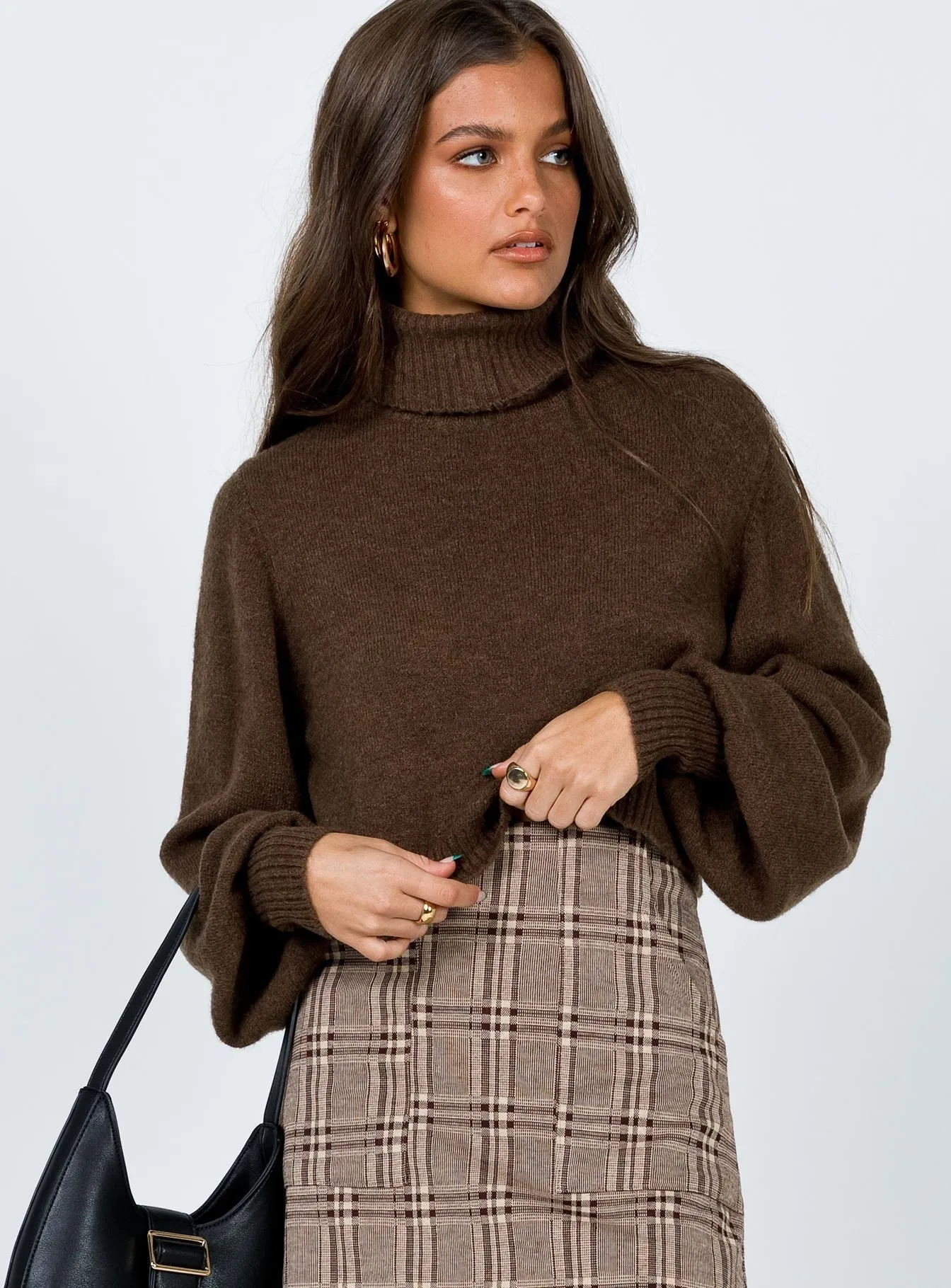 Zahara Cropped Turtleneck Jumper Brown