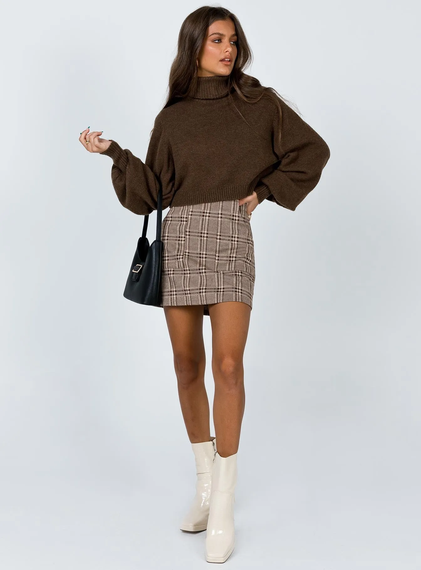 Zahara Cropped Turtleneck Jumper Brown